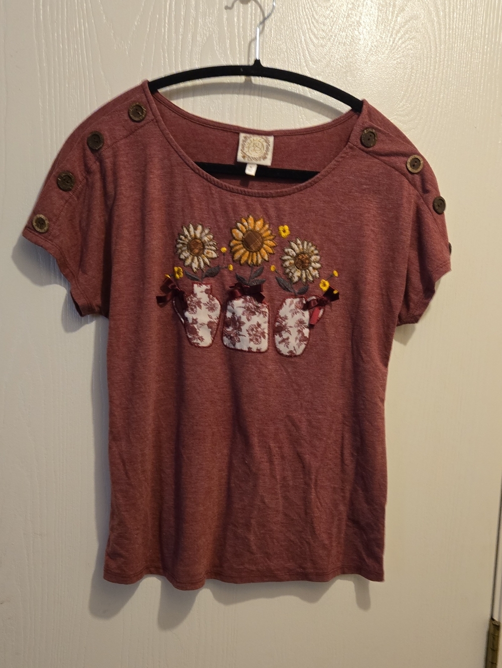 Sunflower Appliqué Short Sleeve Tee - Mauve L1